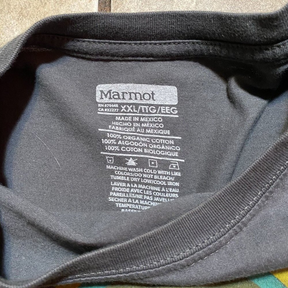 Marmot Men’s T Shirt Size 2XL Mountain Peak Spell Out Organic Cotton Gray Hike - Picture 3 of 7